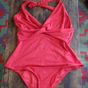 Sexy Red V Cut One Piece Swimsuit